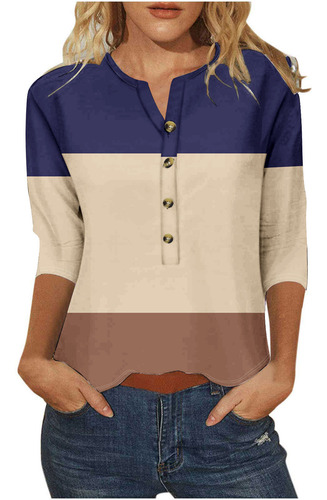 Top Holgado Suave Con Botones Estampados Para Mujer