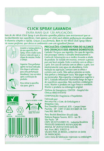 Odorizador de Ambiente Lavanda Click Spray Bom Ar Air Wick Blister 12ml Grátis 1 Aparelho