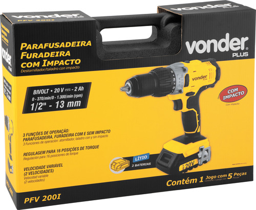 Parafusadeira/furadeira C/ Impacto A Bateria Pfv200i Vonder