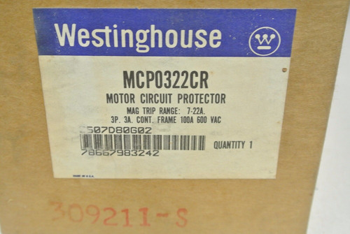 Westinghouse Mcp0322cr - Motor Circuit Protector - 3p 3a Yym