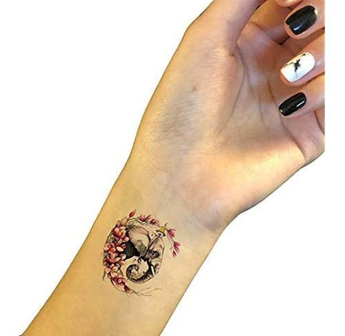 Tafly  Elefante Tatuaje Temporal Calcomania Para Mujer Arte