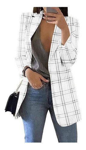 Chaqueta De Traje Casual A Cuadros De Moda, Chaqueta Mujer A