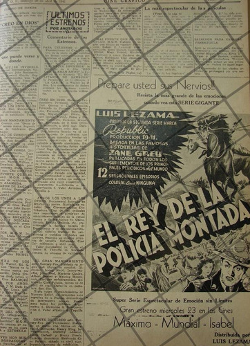 Cartel Antiguo  Pelicula. El Rey De La Policia Montada /150