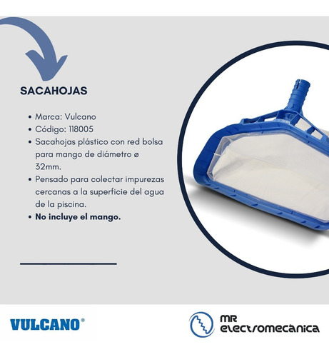 Imagen 3 de 10 de Sacahojas Pileta Bolsa Grande Vulcano P/ Mango 32 Mm.