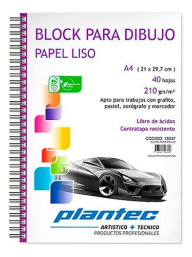 Block Plantec Blanco 210 Grs Liso A4 Lateral 40 Hojas 15637