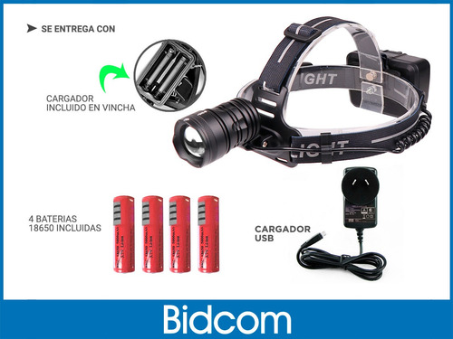 Imagen 8 de 10 de Kit Linterna Minero Vincha + Baterias Recargable Garantia