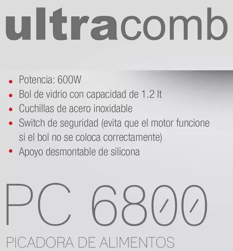 Picadora de Alimentos Multiprocesadora 600W PC-6800 - Ultracomb