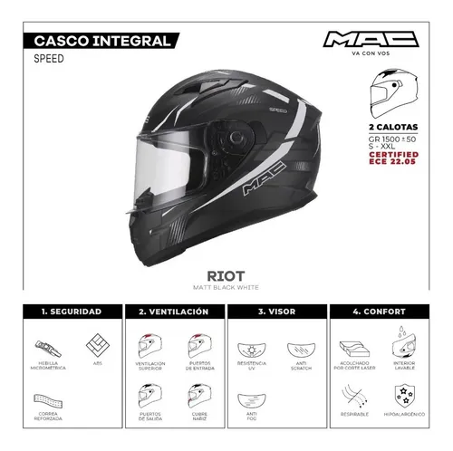 Casco Moto Mac Integral Speed Riot Negro Mate Vinker