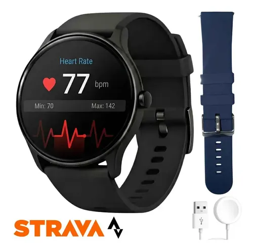 Relógio Smartwatch Redondo Strava GPS À Prova D'água