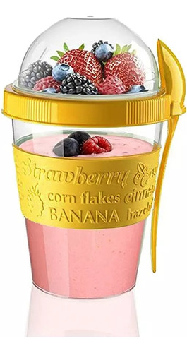 Vaso Yogurt Fruta Cereal 600ml + Cuchara Con Tapa