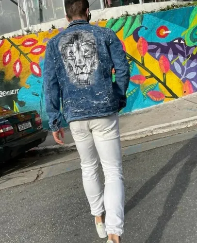 Jaqueta jeans masculina com desenhos sales