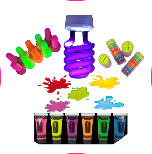 Set Flúor 1 Ampolleta Uv +6 Pinturas +3 Esmaltes +6 Sombras