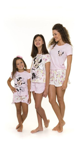 Pijama Minnie Floral Rosa - Coleção Mãe E Filha