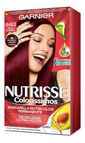 Kit Tinta Garnier  Nutrisse coloríssimos Mascarilla nutricolor permanente tono 4462 rojo carmín para cabello