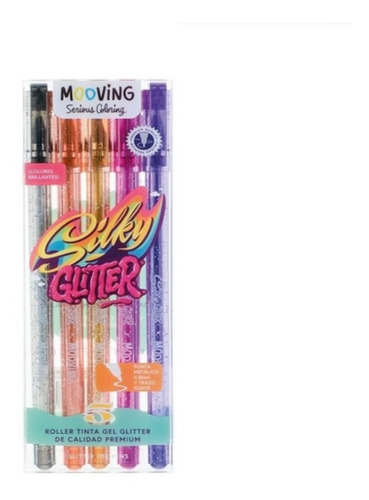 Boligrafo Mooving Coloring Roller Glitter X 5 Colores