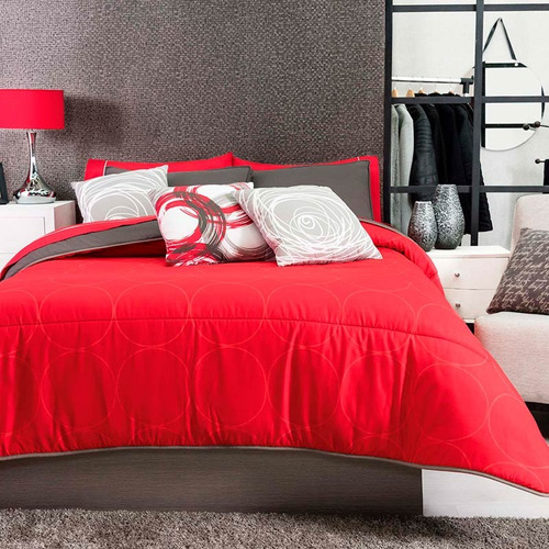Juego Edredón Queen Size 2 Vistas Ferrara Rojo Vianney Diseño de la tela Liso