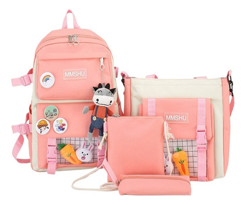 Lindo Bolso De La Escuela Para Las Niñas 4pcs Con Muñecas