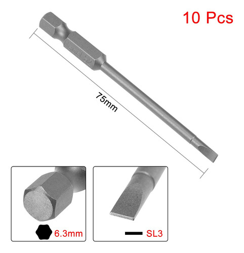 10 Puntas De Destornillador Ranuradas Sl3 X 75mm Longitud
