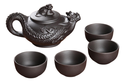 3 Juego De Té De Kung Fu, Tetera Y Taza Con 4 Tazas, Negro