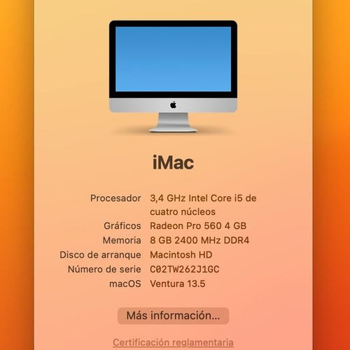 Diseñadores iMac 21,5p Core I5 8gb Ram 4video 1tb Ssd Fusion