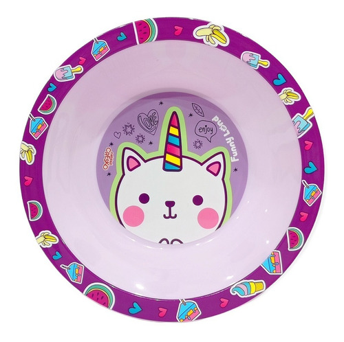 Plato Bowl Hondo Infantil Gato Unicornio Original X3 Unid