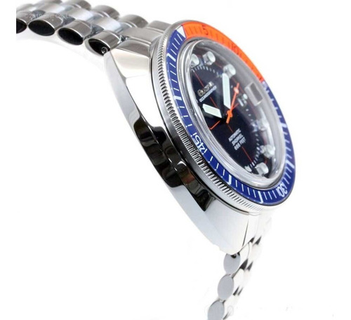 Reloj Bulova Oceanograph 96b321 automático para hombre con correa azul, color plateado y bisel, color azul/rojo