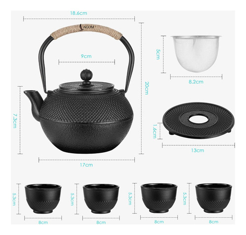Juego De Teteras De Hierro Fundido De 300ml Tazas De Té De