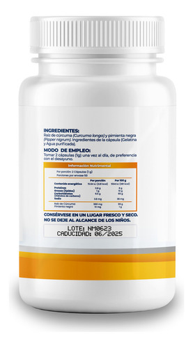 Cúrcuma Con Pimienta Negra 500mg -2 Frascos- 100 Cápsulas Cu Sabor Sin Sabor