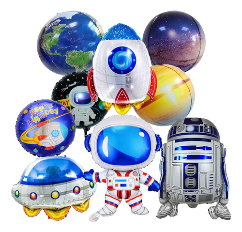 ~? 9 Piezas Galaxy Outer Space Balloons Large Lind Astronaut