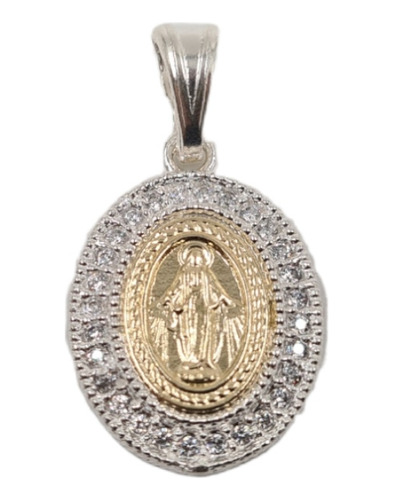 Colgante Virgen De Los Rayos Plata 925 Oro 14k Con Zircones