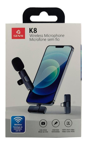Microfone Lapela Sem Fio Compatível Android Usb C Type C K8