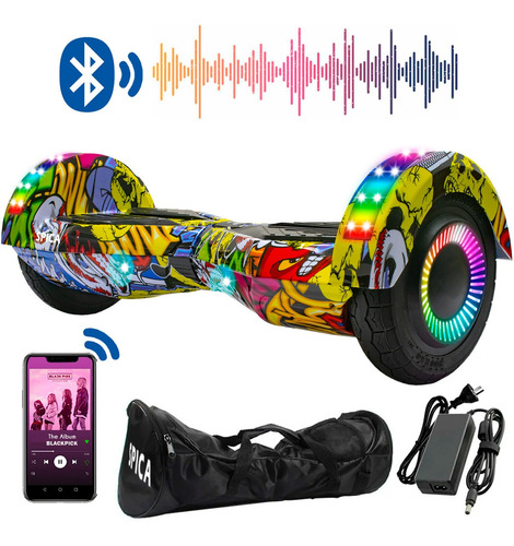 Imagen 1 de 10 de Patineta Scooter Electrica Hoverboard Spica S-90 Luz Rgb Bt