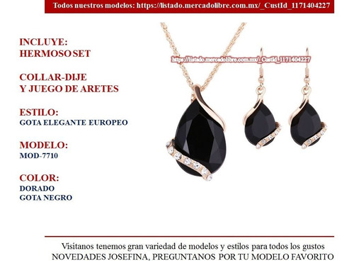 Set 7710) Conjunto Collar Gota Cadena Dije Con Aretes Dorado