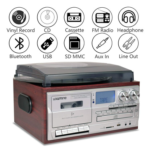 Tocadiscos De Vinilo Looptone 9 En 1 Con Bluetooth De 3 Velo