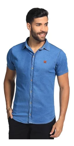 Blusa jeans cheap manga curta masculina