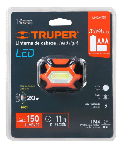 Linterna Minero 1 Led 150 Lm De 3 Pilas Aaa, Truper