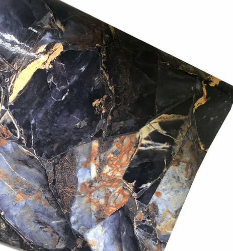 Mullsan Papel Adhesivo Marmol Azul Oscuro Brillante Granito