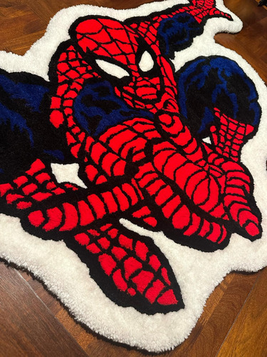 Alfombra Artesanal Tufting Spiderman. 120 Cm X 80cm 1.2 M 80 Cm Rojo Azul Negro Blanco
