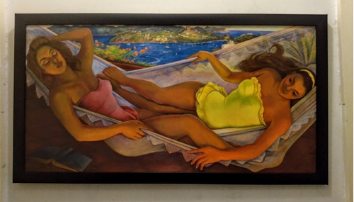 La Hamaca _ Diego Rivera . Litografía Texturizada Enmarcada