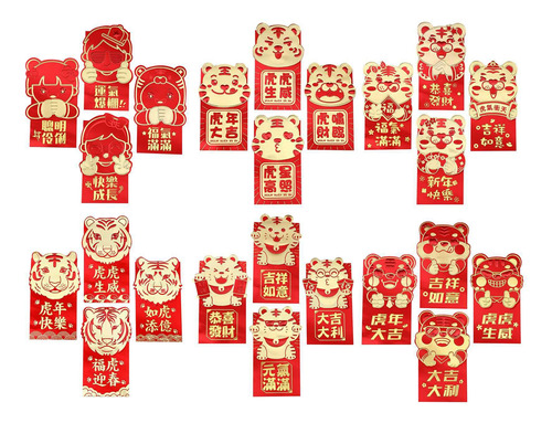 24 Sobres Rojos Chinos, Año Del Tigre Hong Bao Mon
