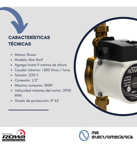 Imagen 4 de 10 de Bomba Presurizadora Rowa Mini 9 Rw9 2 Baños + Cocina + Lavadero. Frente De Bronce ¡1 Calidad! + Soporte