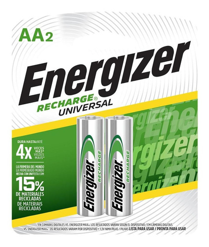 Imagen 6 de 9 de Pilas Recargables Energizer Aa 2000 Mah Blister 2 Unidades