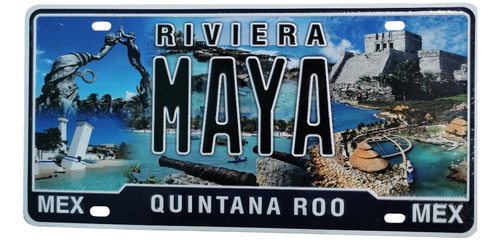 Placa Auto Matrícula Decorativa Riviera Maya Acero Relieve