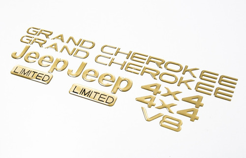 Kit Adesivo Jeep Grand Cherokee Limited V8 4x4 Emblema Ouro Ano 1996 1997 1998 1999 Chk02