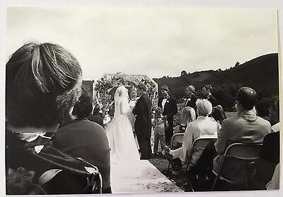 Vintage 90s Photo Golf Course Bride & Groom Holding Hand Lql