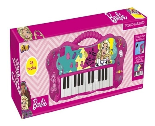 Teclado Fabuloso Da Barbie Com Função Mp3 F0004-6 - Fun Cor Rosa