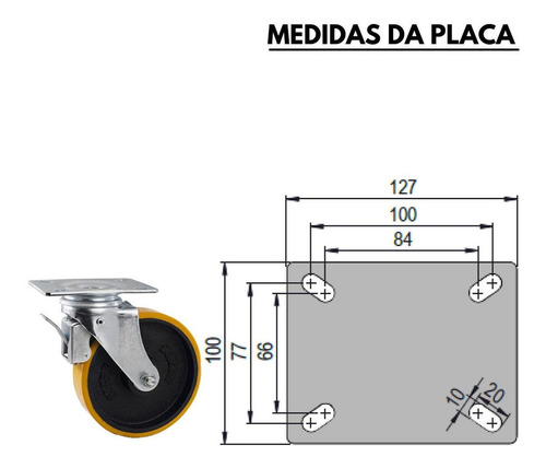 2 Rodizio Rodinha Pesado Fixo + 2 Giratorio C/freio Pu 5 Pol