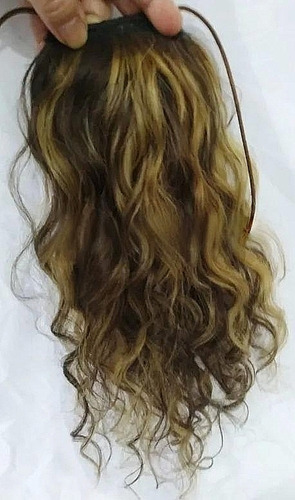 Aplique Rabo De Cavalo Cabelo Humano Mechas Loiras E Tic-tac Castanho Com Mechas Loiras - Mechado