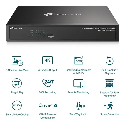 Nvr Tp Link 8 Canales Vigi + Poe
