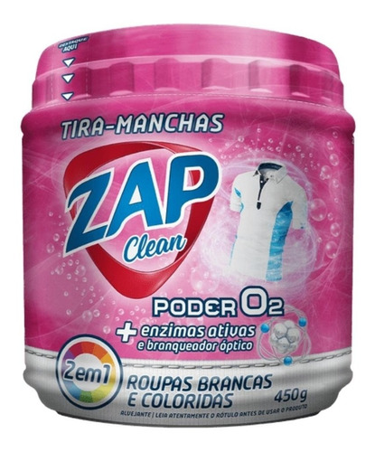 Tira Manchas Em Pó Pote Zap Clean 450g 2em1 Branca Colorida 